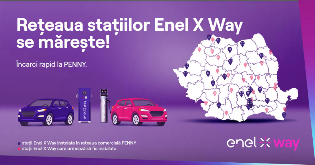 Economica.net - Compania Enel X Way instalează 64 de stații de încărcare pentru veiculele electrice în parcările magazinelor Penny din 36 de localități